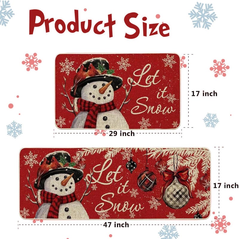 WDEHPBZ Christmas Kitchen Rugs Set 2-Piece, Kitchen Rugs Non Slip Washable Rugs with Holiday Designs for Kitchen Door and Sink Area, 17x47 & 17x29 Inch (Snowman) - Image 3